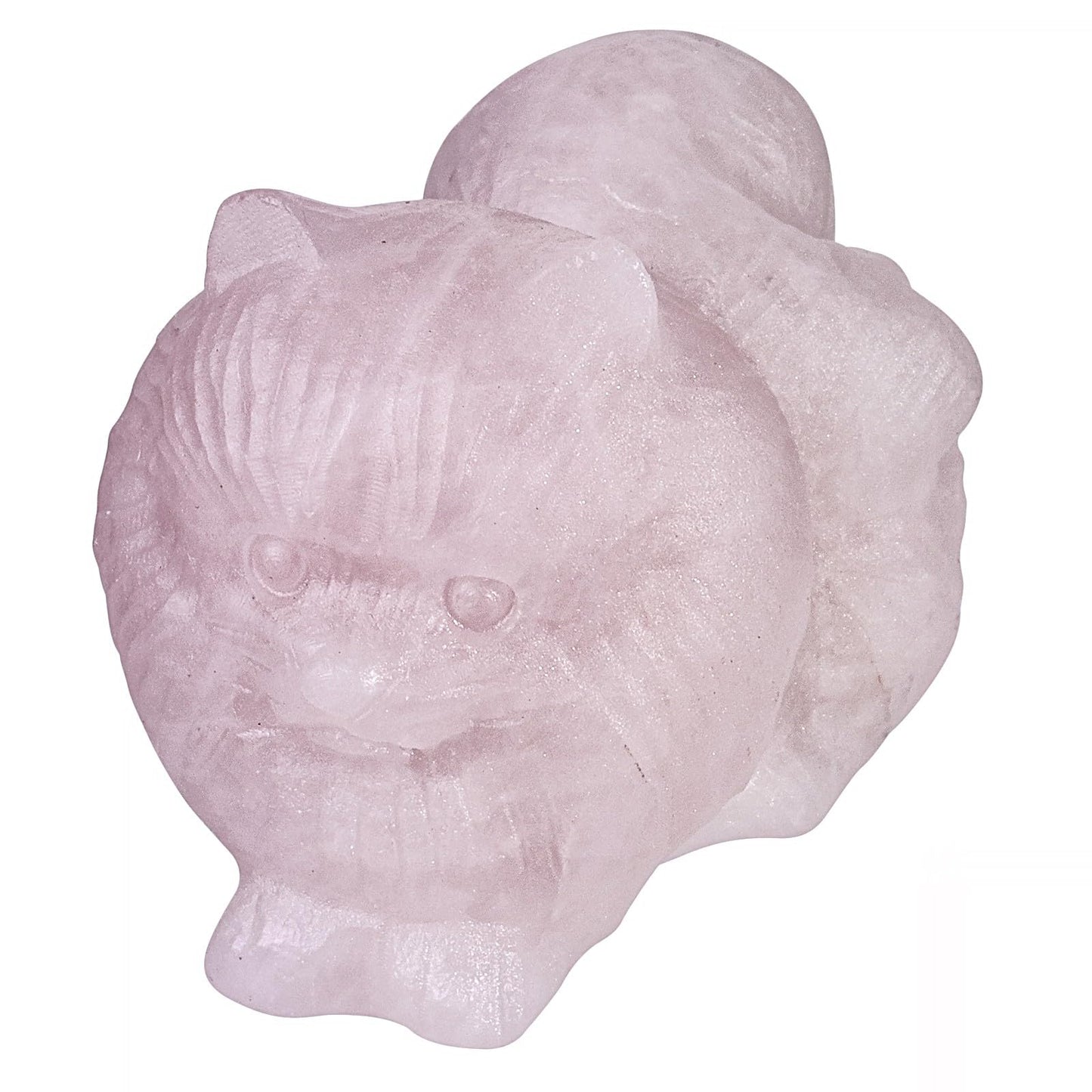 SUNYIK Carved Crystal Cat Statue Polished Stone Animal Kitten Figurine Sculpture Home Office Decor for Desktop Meditation, Rose Quartz