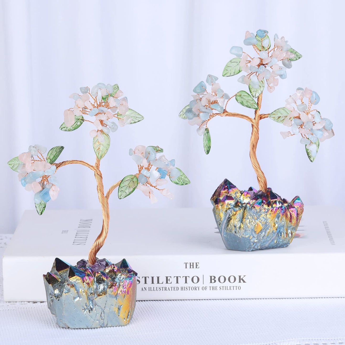 mookaitedecor Healing Crystal Tree with Rainbow Titanium Cluster Base