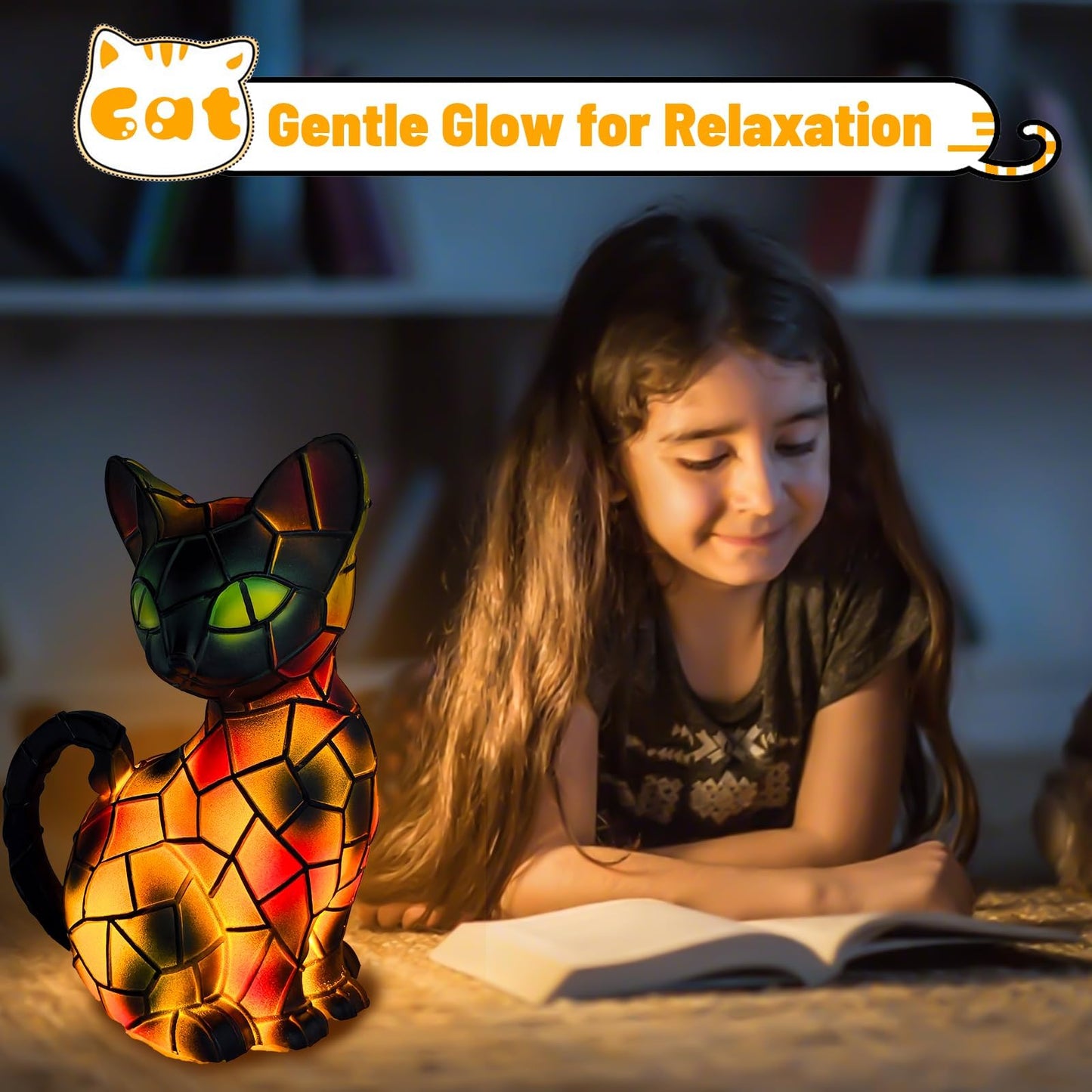 Technohom Cat Lamp – Stained Glass Cat Night Light, Cat Lamp Stained Glass Desk Decor for Home or Bedroom or Gifts