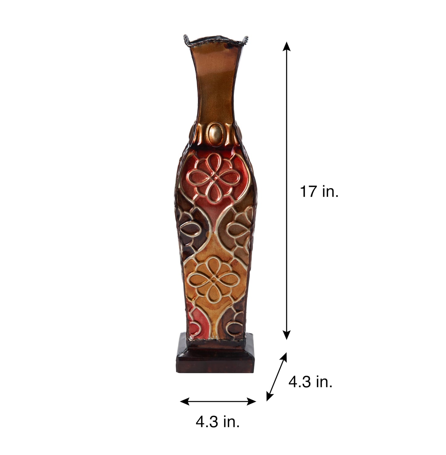 Elements Harlequin Embossed Decorative Metal Vase, Home Decor for Dried Flower and Artificial Floral Arrangements, Living Room, Bedroom, Table Centerpiece, 17-Inch