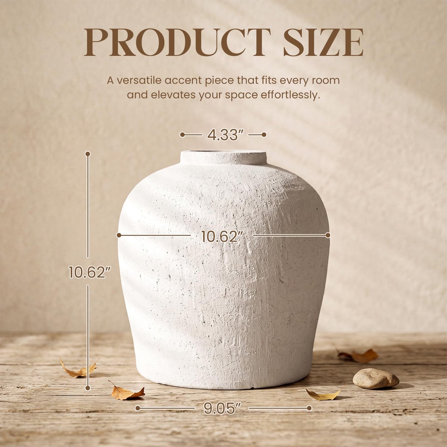 Jaxoriel Large White Ceramic Vase - 10.6 Inch Rustic Farmhouse Flower Vase for Home Decor, Minimalist Tall Vases for Living Room, Dining Room, Holiday & Weddings (White-Base 9.05'')