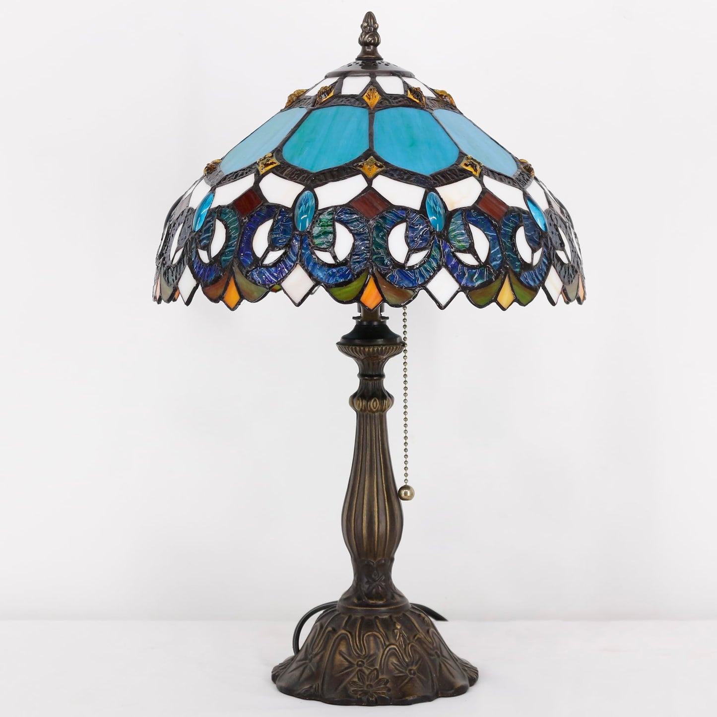 ZJART Tiffany Table Lamp Stained Glass 12X12X19 Inch Blue Jewelry Baroque