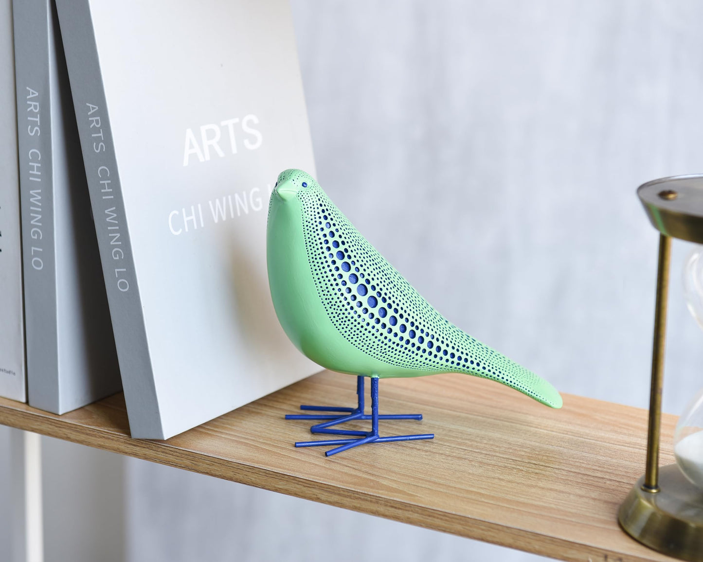 Quoowiit Bird Figurine, Modern Sculpture and Statues for Home Decor, Animal Statues for Bookshelf, Table, Entryway, Fireplace, Resin Decorative Sculpture with Chic Polka Dots Art Design (Green)