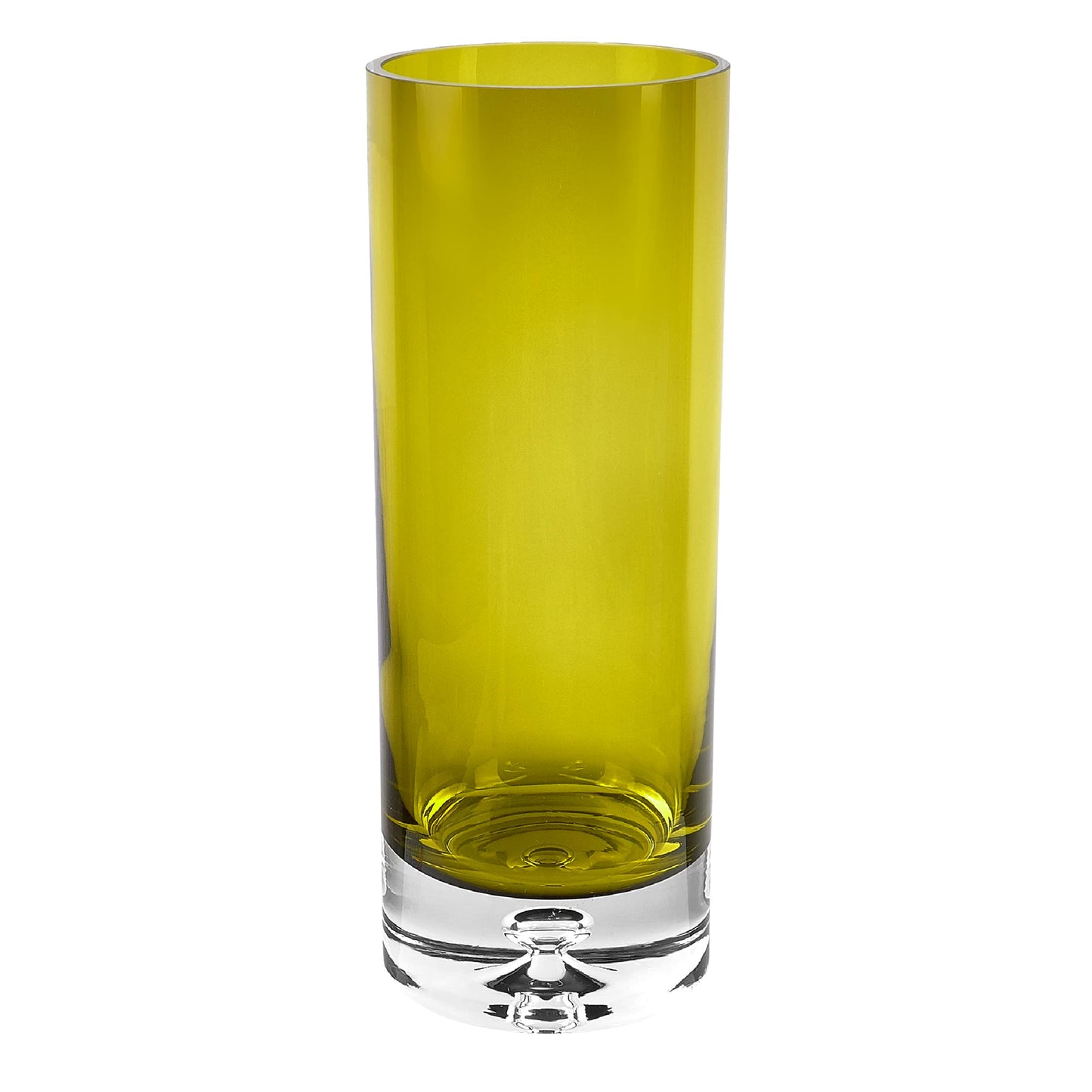 Badash Galaxy Olive Green Glass Vase - Glass Cylinder Vases for Centerpieces - European Glass Vases for Flowers - 12” Mouth-Blown Glass Vase