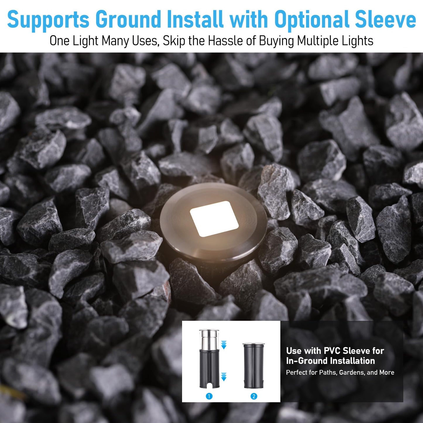 LEONLITE 12-Pack Recessed Low Voltage LED Deck Light with Flat Square Aperture, 1-Inch 12-24V AC/DC Landscape Step Stair Light, CRI90 IP67 Waterproof, Stainless Steel Housing, 3000K Warm White, Silver