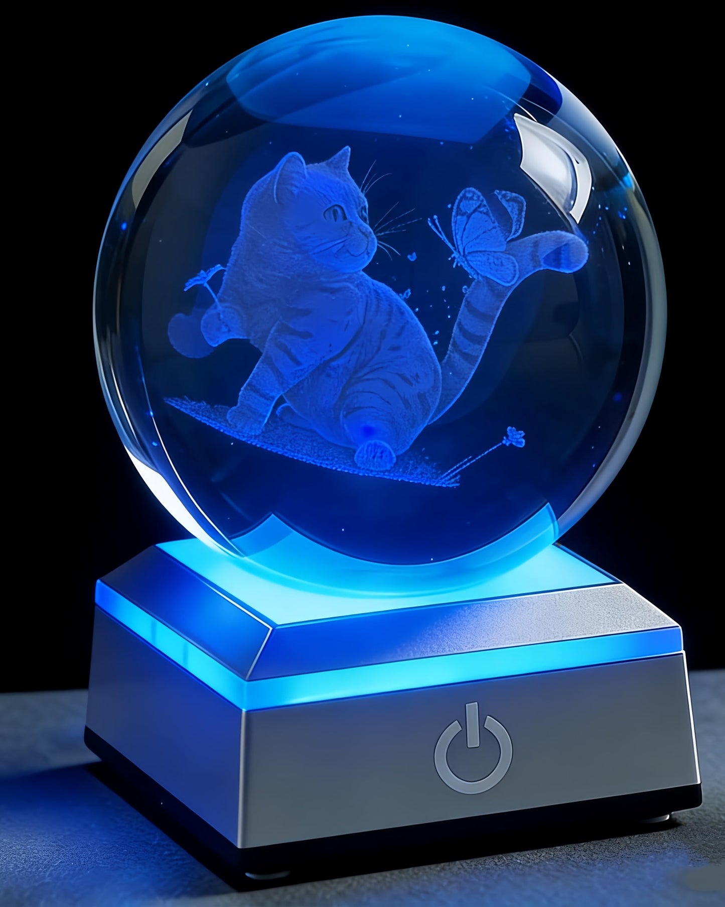 3.15in Cat and Butterfly Crystal Ball Color Changing LED Night Light Base