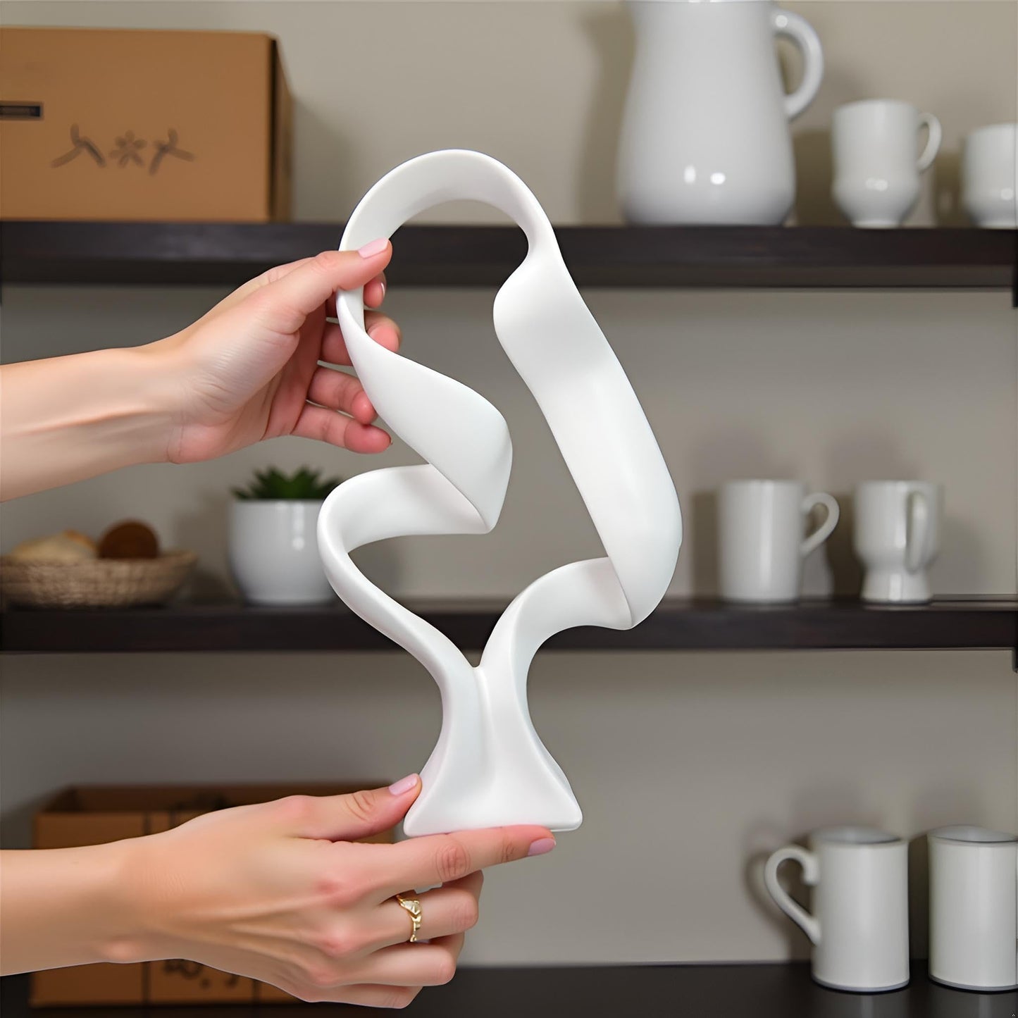 LAIKEARTS 15" Modern Abstract Ribbon Decorative Sculpture, Knot Sculptures,Home Decor,Coffee Table Statues,Dining Living Room Desk Decor（White）