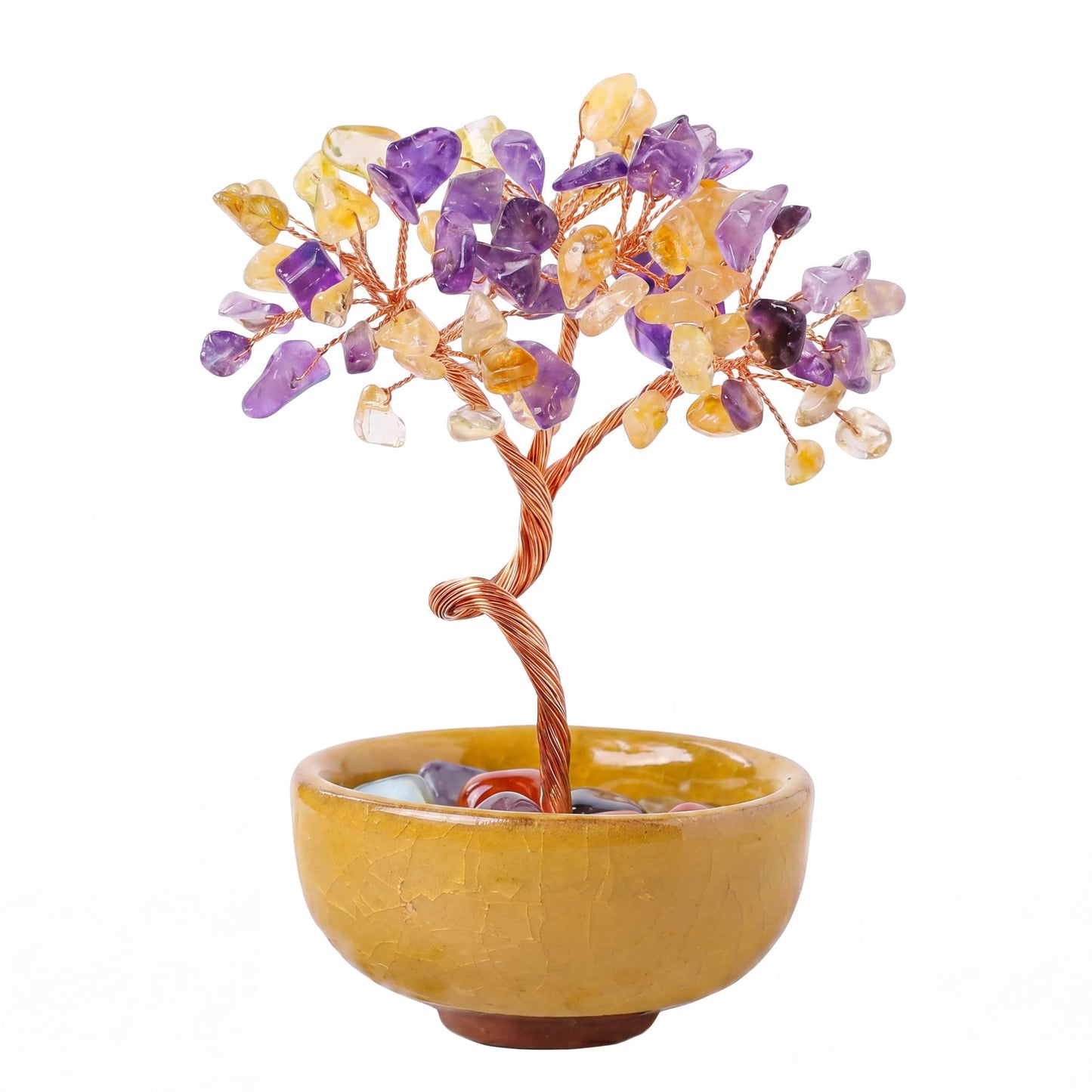 Handmade Crystal Money Tree Feng Shui Bonsai, Gemstone Tree of Life Healing Crystals Wealth Prosperity Decor for Home Office, Perfect Spiritual Gift (Yellow Purple)