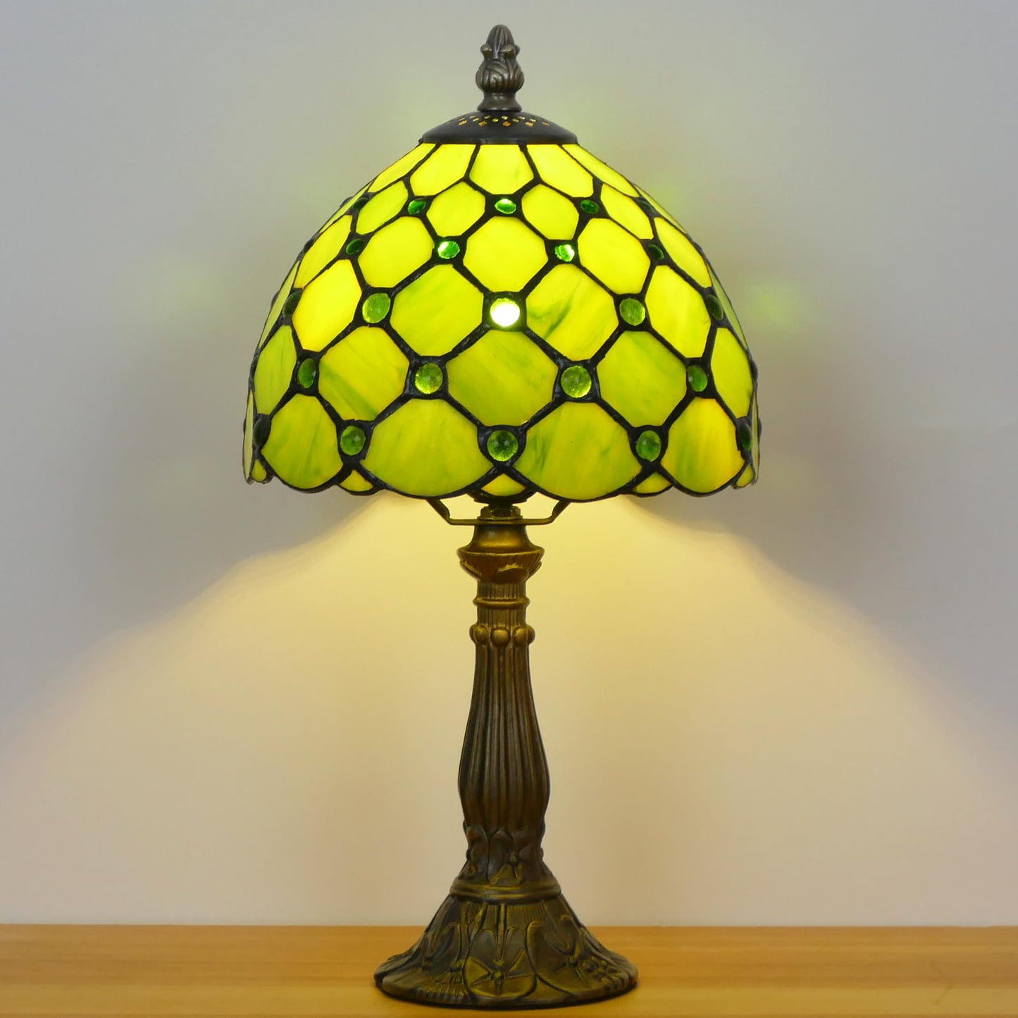 WFAYNTIFL Small Tiffany Lamp Green Yellow Pearl Style W8H14.5 Inch