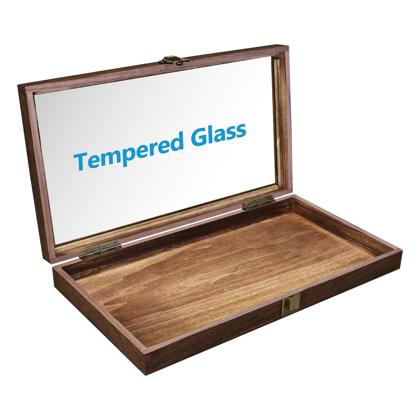 MOOCA Wooden Jewelry Display Case with Tempered Glass Lid and Removable Black Luxurious MDF Velvet Jewelry Display Pad, Pocket Knife Eyewear Case, Brown Color
