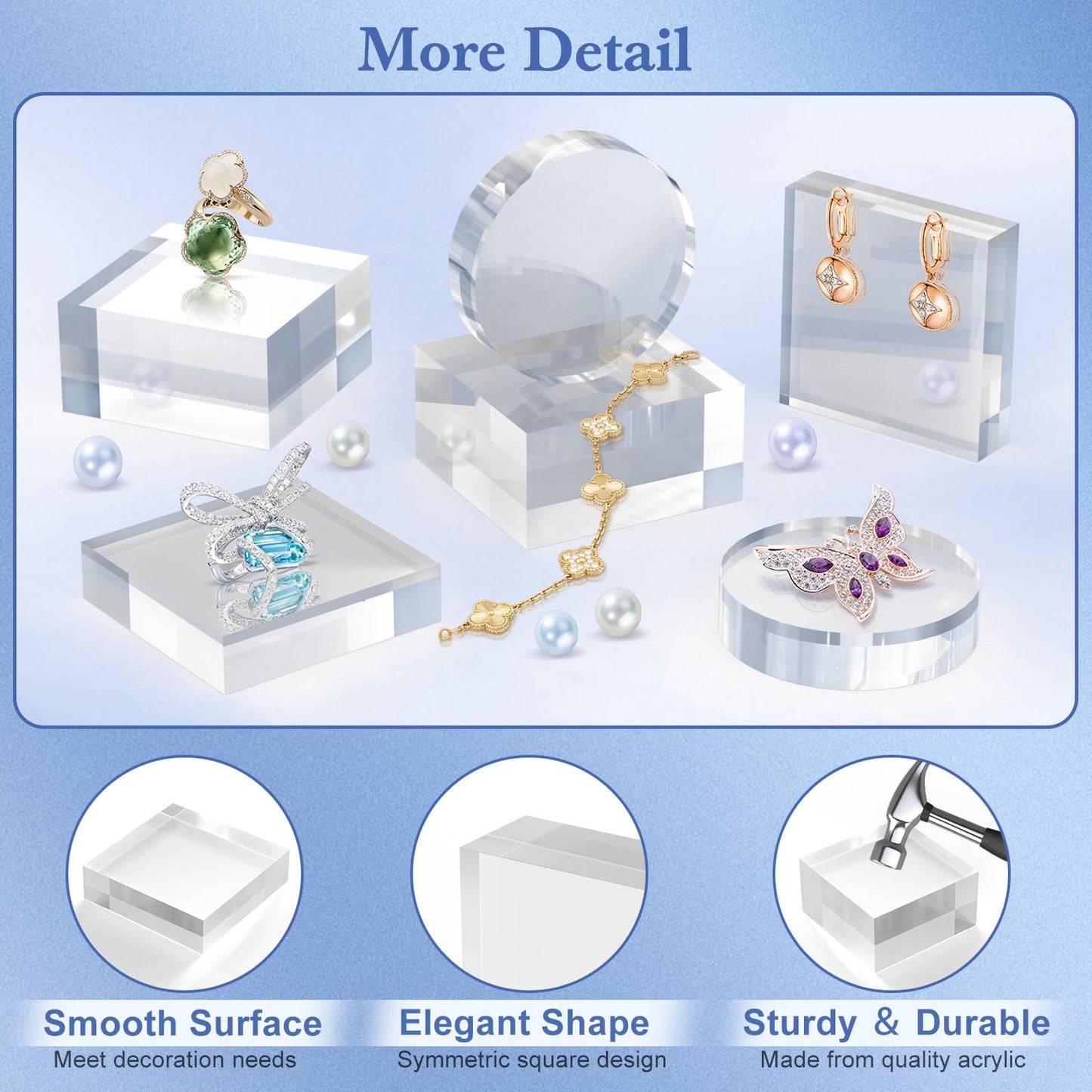 SAMYUCHO Acrylic Blocks 3 X 3 X 1 Inch 8 Pcs Acrylic Base Stand for Display Clear Block Square Riser Display Stands Pedestal Polished Cube for Jewelry trophy Props Collection Ring