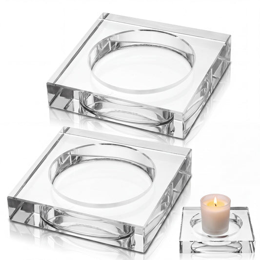 Mumufy 2 Pack Crystal Candle Dish 5.9 x 5.9 x 1.2 Inch Clear Round Cutout Candles Dish Holder Diffuser Smooth Tray Candle Plates for Home Dinning Wedding Party Decor Table Centerpiece(Clear)