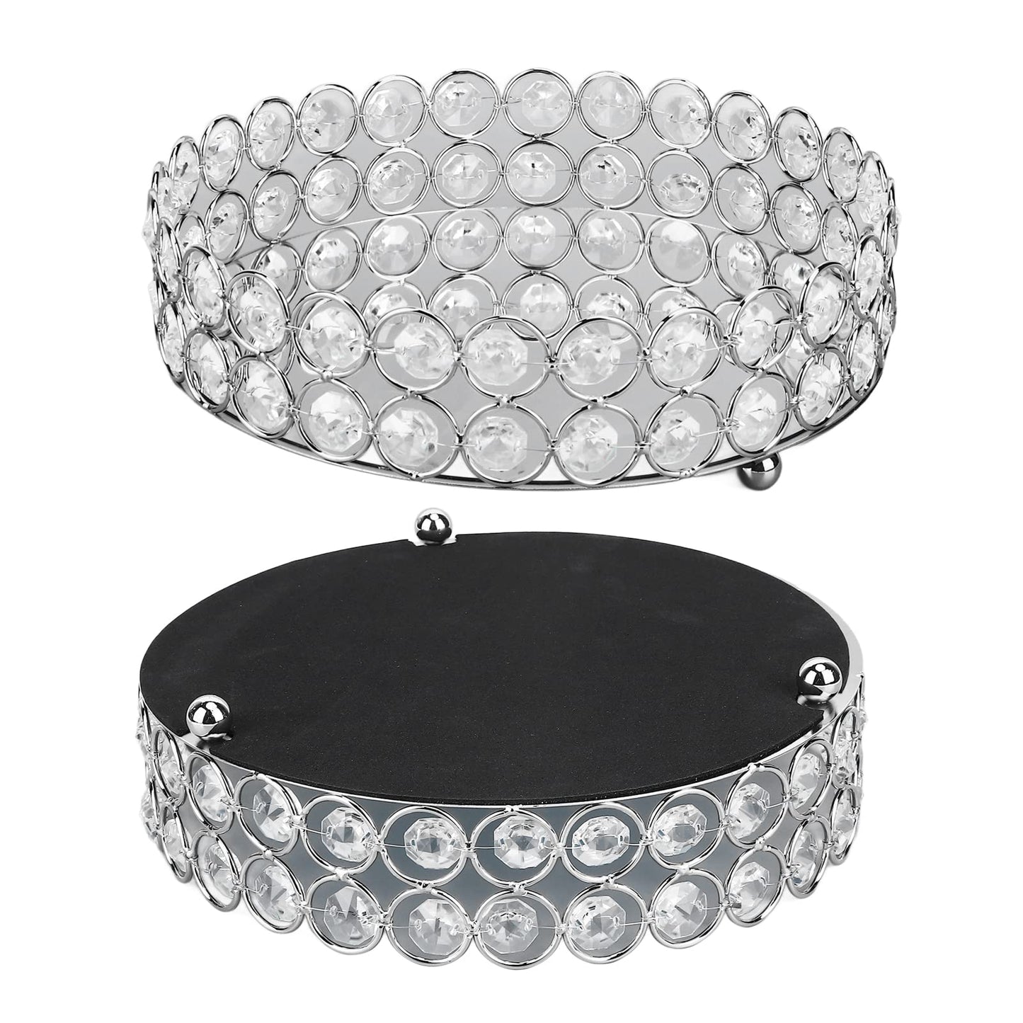 Mirrored Jewelry Organizer Tray - 8 Inch Round Decorative Vanity Tray for Makeup, Perfume & Trinket Storage - Crystal Home Decor Display Plate(Silver)