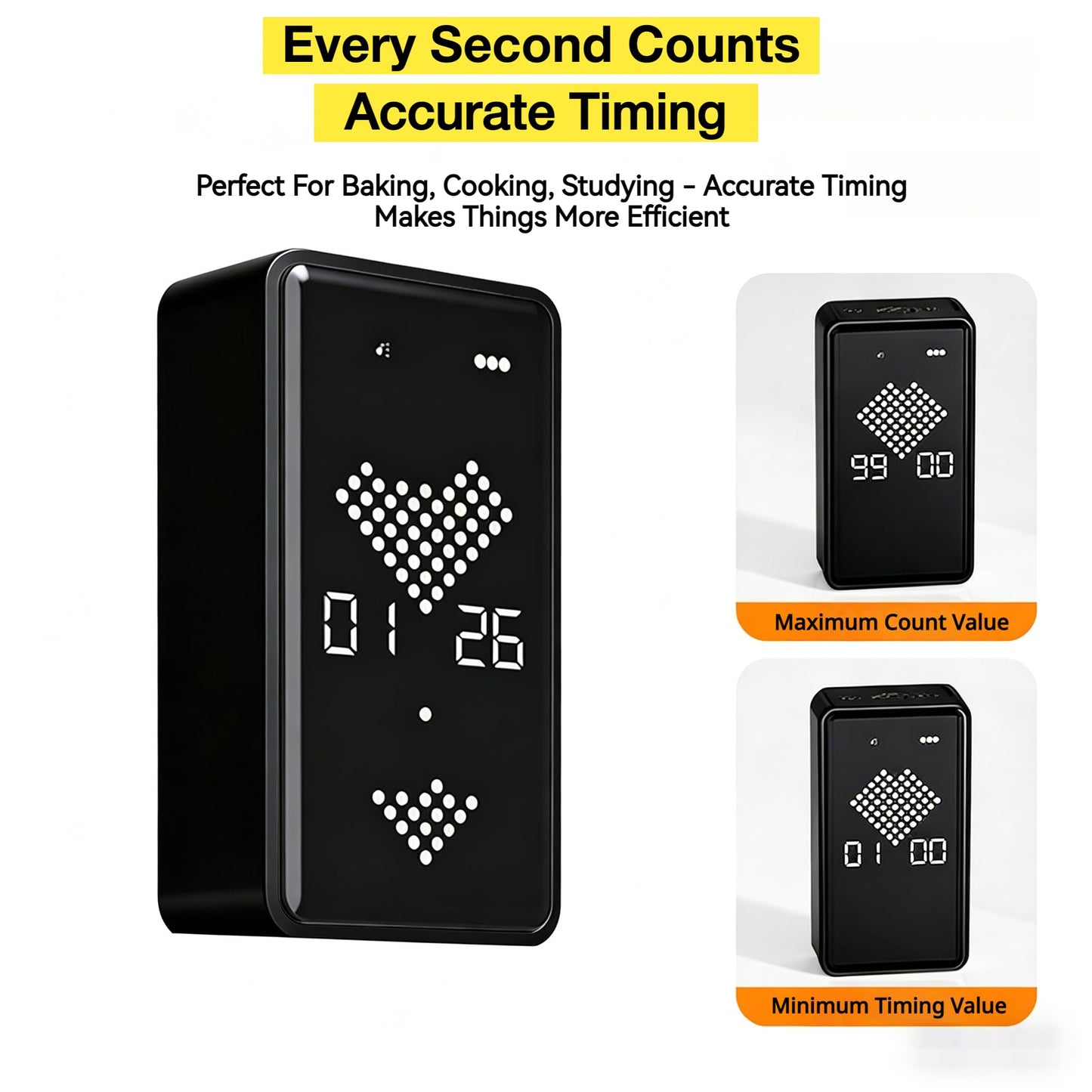 Gravity Sensing Digital Hourglass Timer,Magnetic Sand Visual Timer with 1-99 Min Adjustable Time,Large LED Display, Rechargeable,Volume/Mute Alarm for Classroom,Cooking,Kids,Study,Work,Kitchen (Black)
