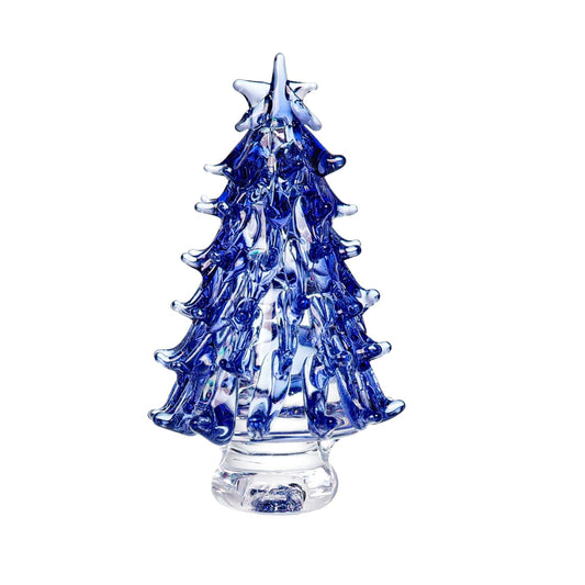 NaneTidy Blue Hand Blown Glass Christmas Tree Glass Figurine Decoration for Xmas Window Tabletop Mantel