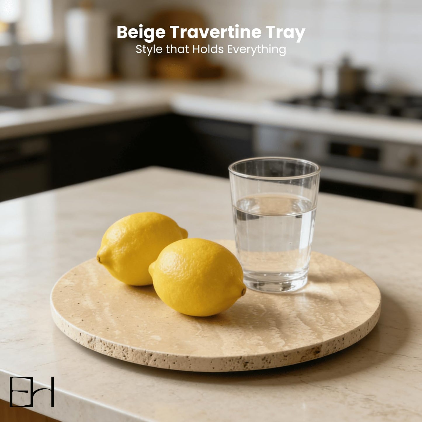 EXCHUES Beige Travertine Marble Riser - Round Pedestal Marble Trivet Vanity Tray with 3 Feet, Minimalist Stone Display Stand for Bathroom Counter, Kitchen, Perfume, Jewelry & Scented Candles (Middle)