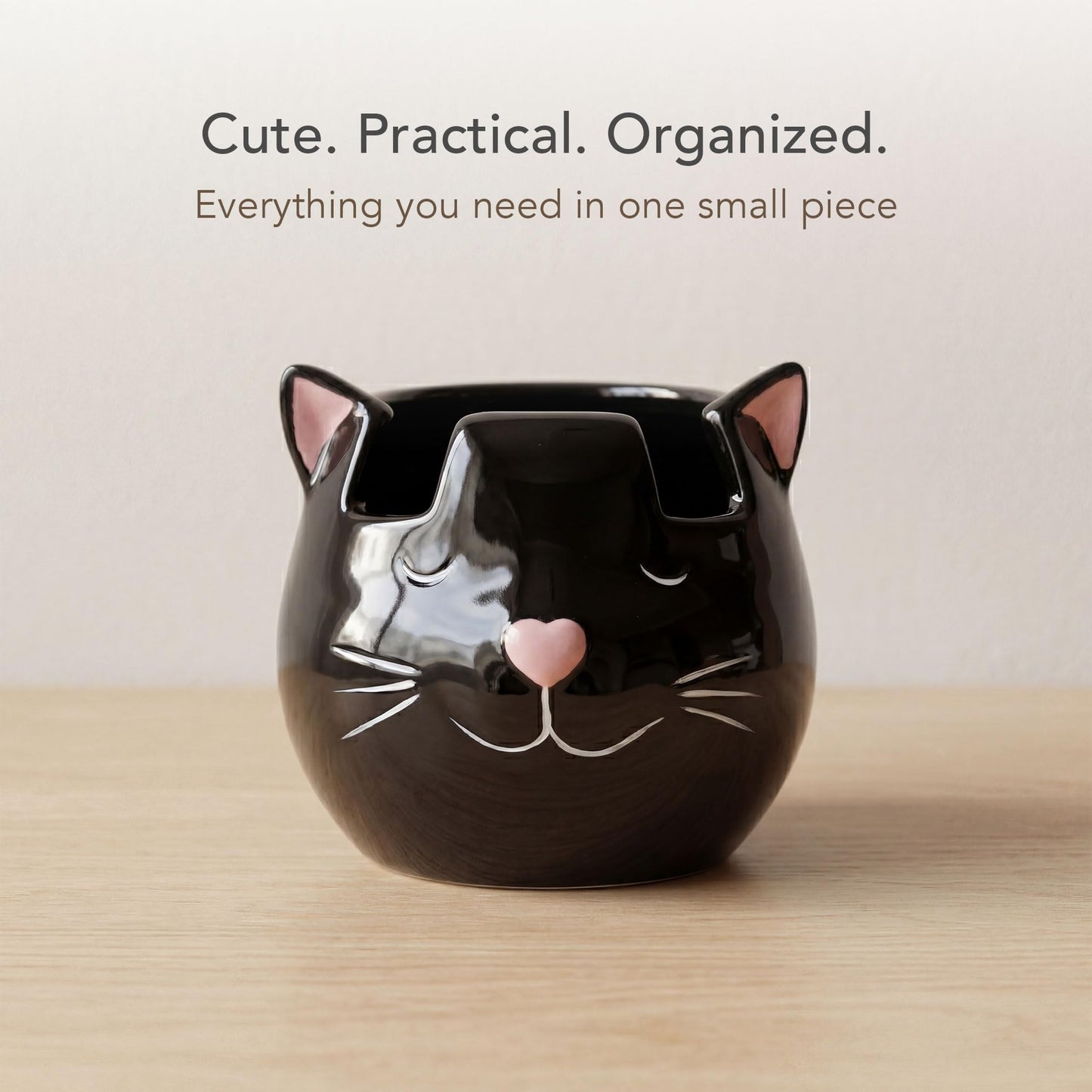 Luvberries Cat Glasses Holder Stand and Vase - Black Cat Ceramic Sunglasses and Eyeglasses Stand Cat Lady Gift Display and Decor Organizer for Desk Accessories and Stationery Items