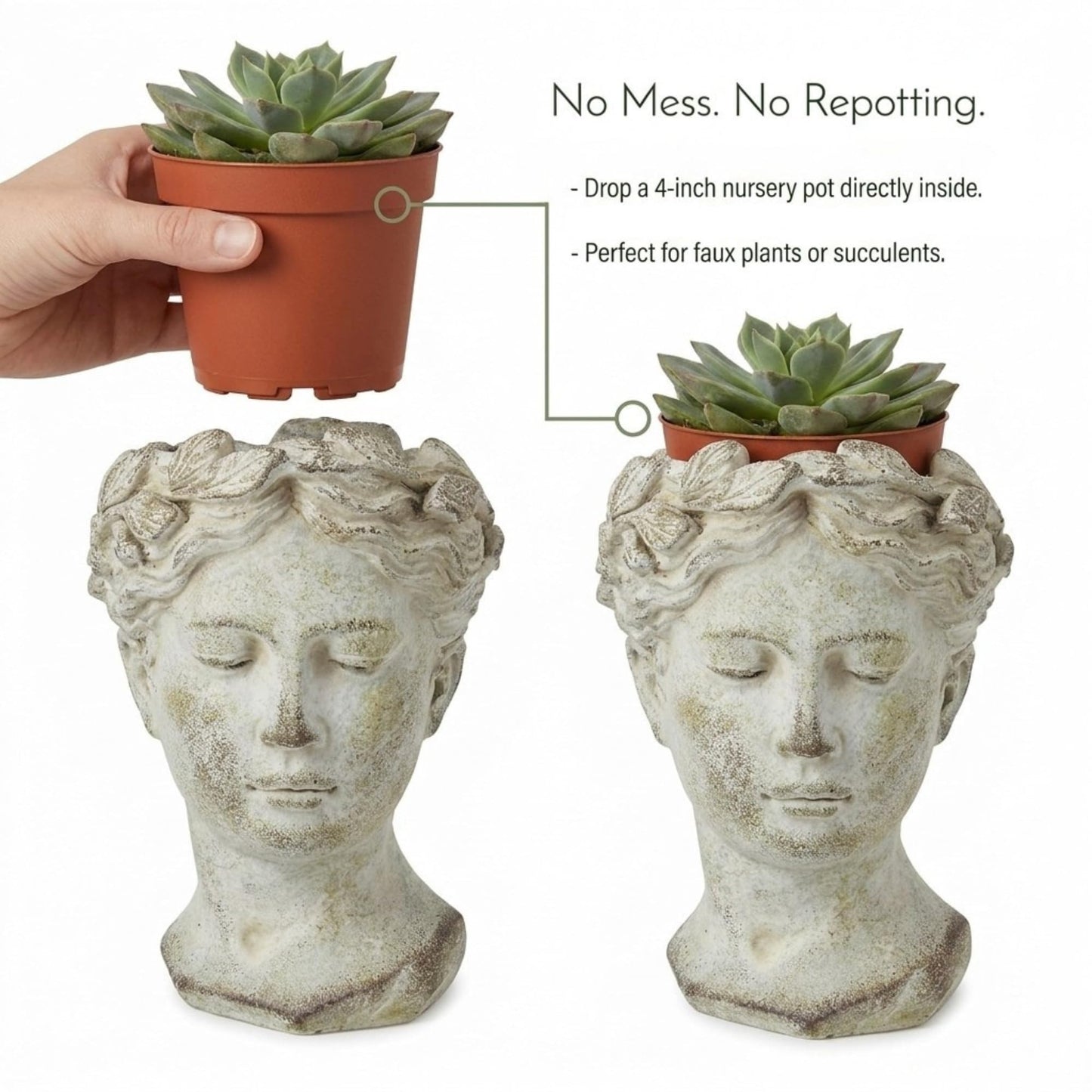 Greek/Roman Style Female Statue Head Cement Planter (Style 1)