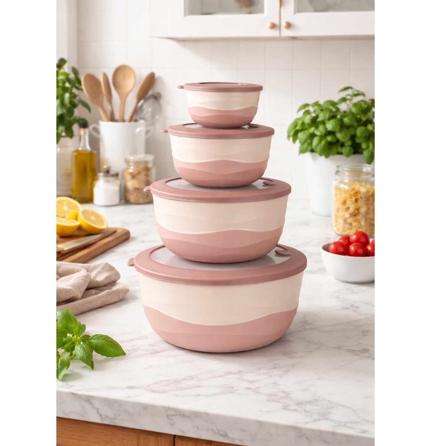 Fizu Home Pera Mixing Bowls with Lids, 8-Piece Airtight Leak-Proof Nesting BPA-Free Prep Bowl Set for Kitchen & Food Storage, Large 4200ml Capacity, Microwave & Dishwasher Safe