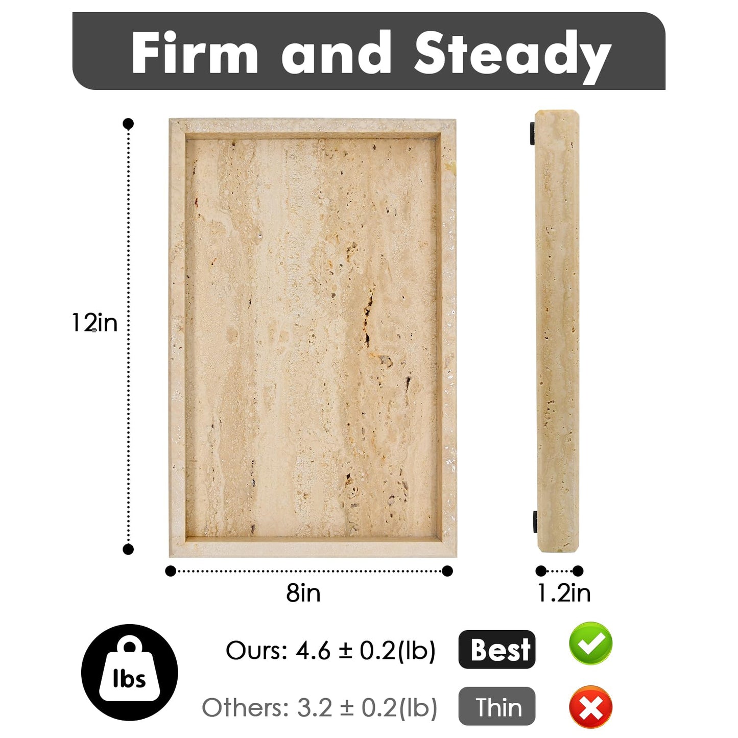 Zilukar Real Natural Travertine Tray for Bathroom, Vanity, Kitchen and Desktop, Rectangle Genuine Travertine Stone Tray for Jewelry, Cosmetics, Candles, Lotion, Perfume and Home Decor