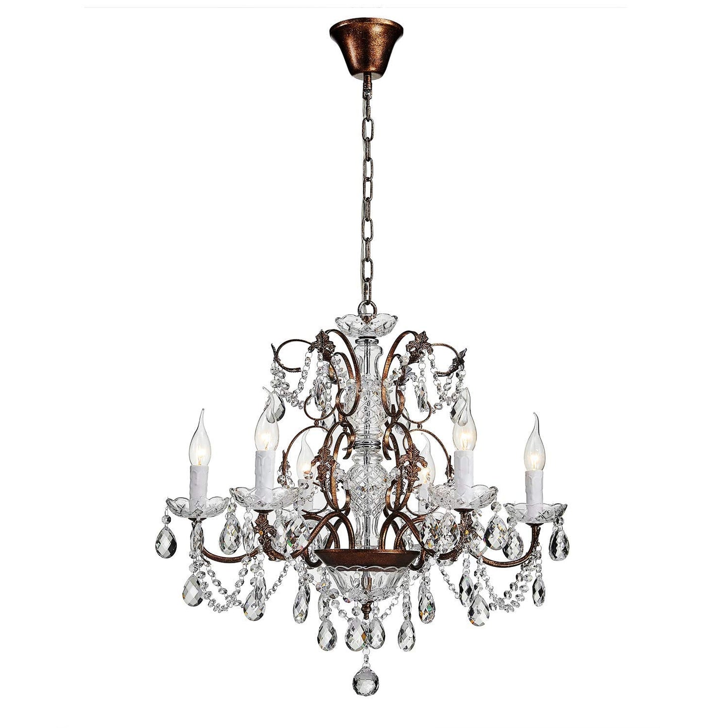 Saint Mossi 6-Light Crystal Chandelier - Farmhouse Rustic Pendant Light Fixture for Bedroom, Dining Room, Living Room - H23 x W24, Chain Adjustable