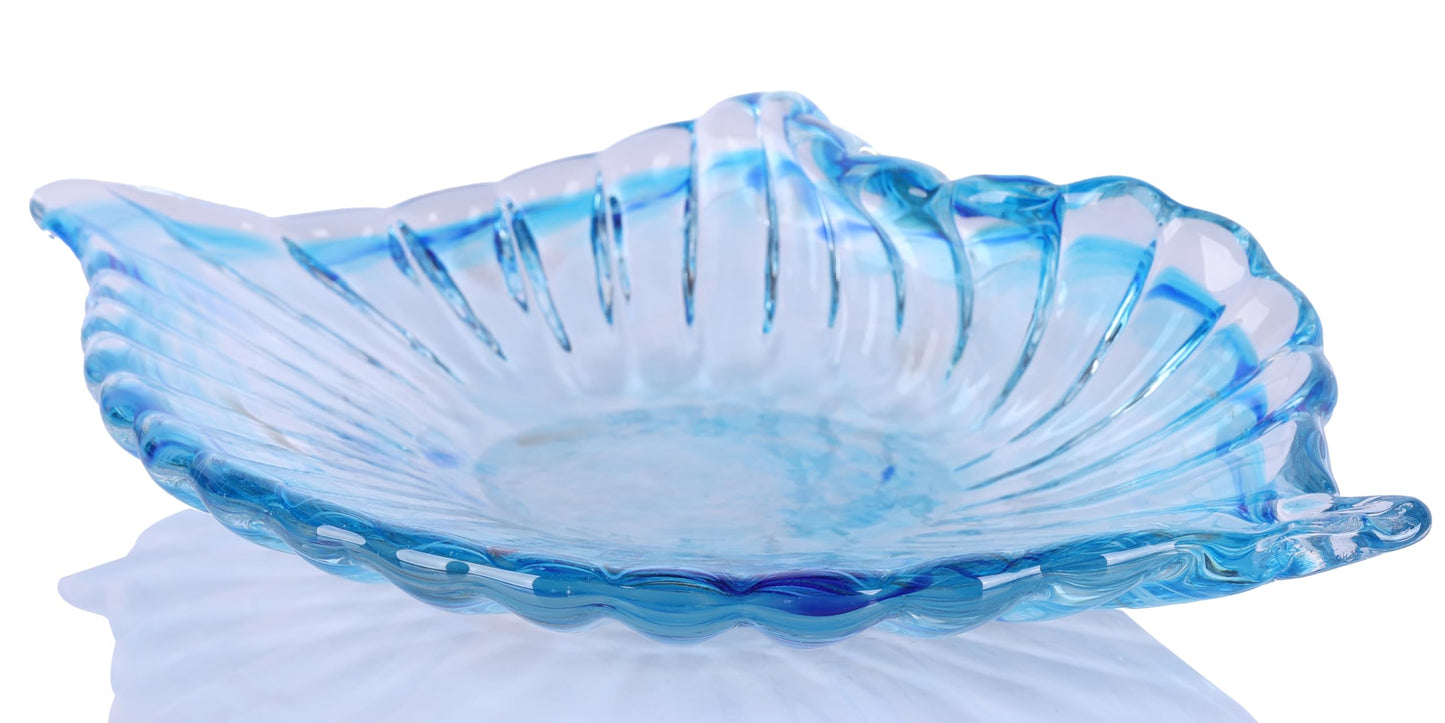 WUBIANJIE Glass Decorative Bowl Shell Shaped Hand Blown Glass Bowl Ribbed Decorative Dish for Tabletop Centerpiece Jewelry Keys Trinket Storage Home Decor Shelf Entryway Display