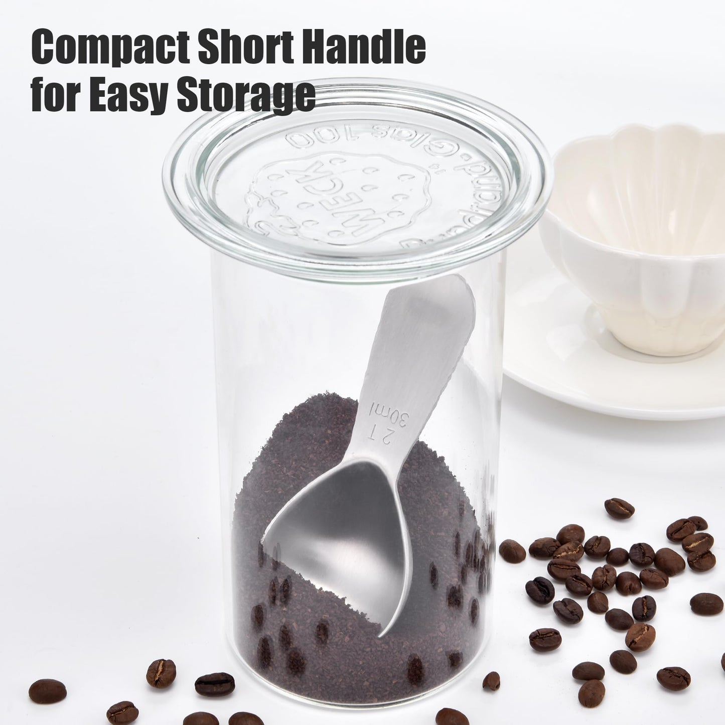 Doosu 2 Tablespoon Coffee Scoop - 18/8 Stainless Steel Heavy Duty Measuring Spoon with Short Handle, Food Grade Metal Tbsp Scoop for Ground Coffee Beans Tea Sugar Powder (30ml)