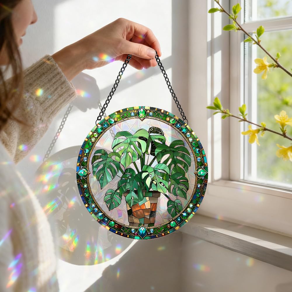zhuoyaju Acrylic Suncatcher Window Hanging, Leaf Sun Catcher Rainbow Indoor Window Decoration for Living Room Bedroom, Summer Home Balcony Ornaments Deco, 7.87 x 7.87 inches (64 Leaf)