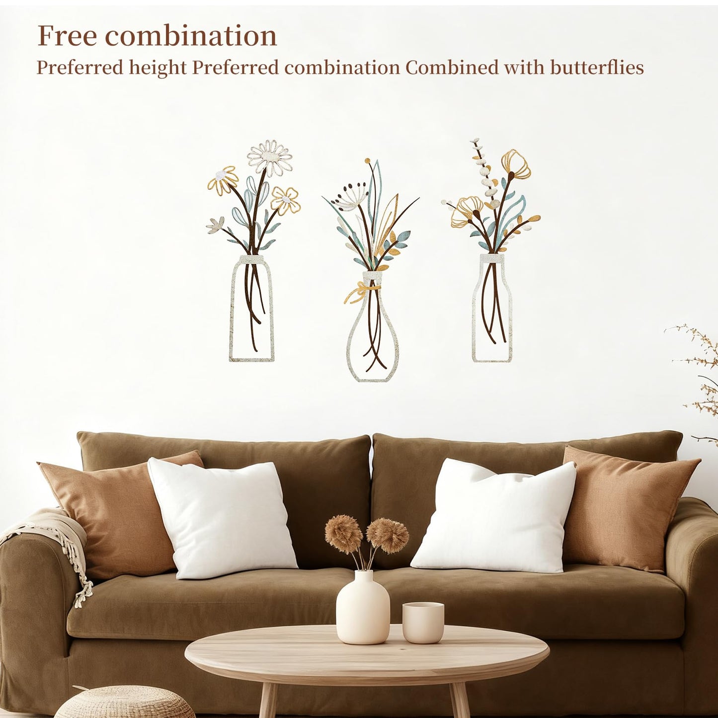 BoAn 3 Pieces Metal Flower Wall Art – Rustic Farmhouse & Boho Floral Wall Decor for Living Room, Bedroom, Bathroom – Durable Pre-Drilled Home Decorationss, Housewarming Gift