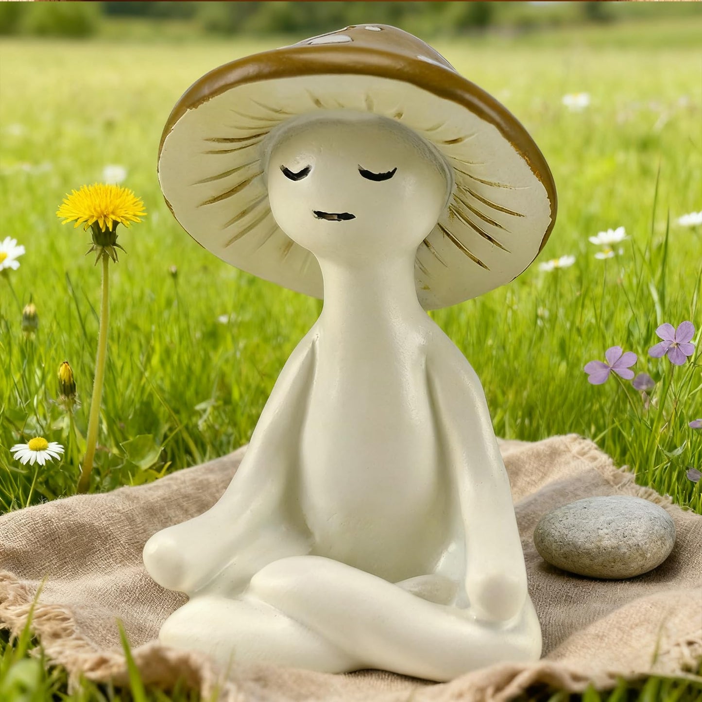 Tafelans 2Pcs Cute Meditation Mushroom Statue-Meditation Mushroom Resin Statue for Desk Living Room Resin Figurine for Home Patio Office Decor Cute Plant Statues for Tabletop Garden Backyard Decor
