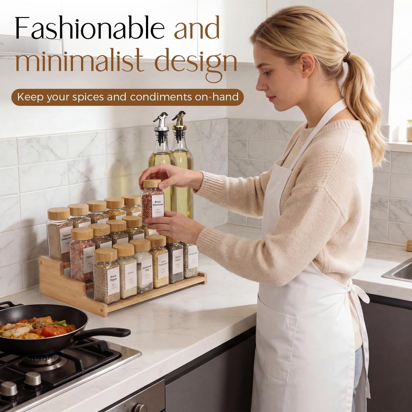 Nurtopia Organizer of Cabinet Special Seasoning, 12in Bamboo 3 Tiered Spice Rack，Used for Kitchen Countertops and Food Storage Room Organizer，Specially Designed for Jars and Spice Bottles (Bamboo, M)