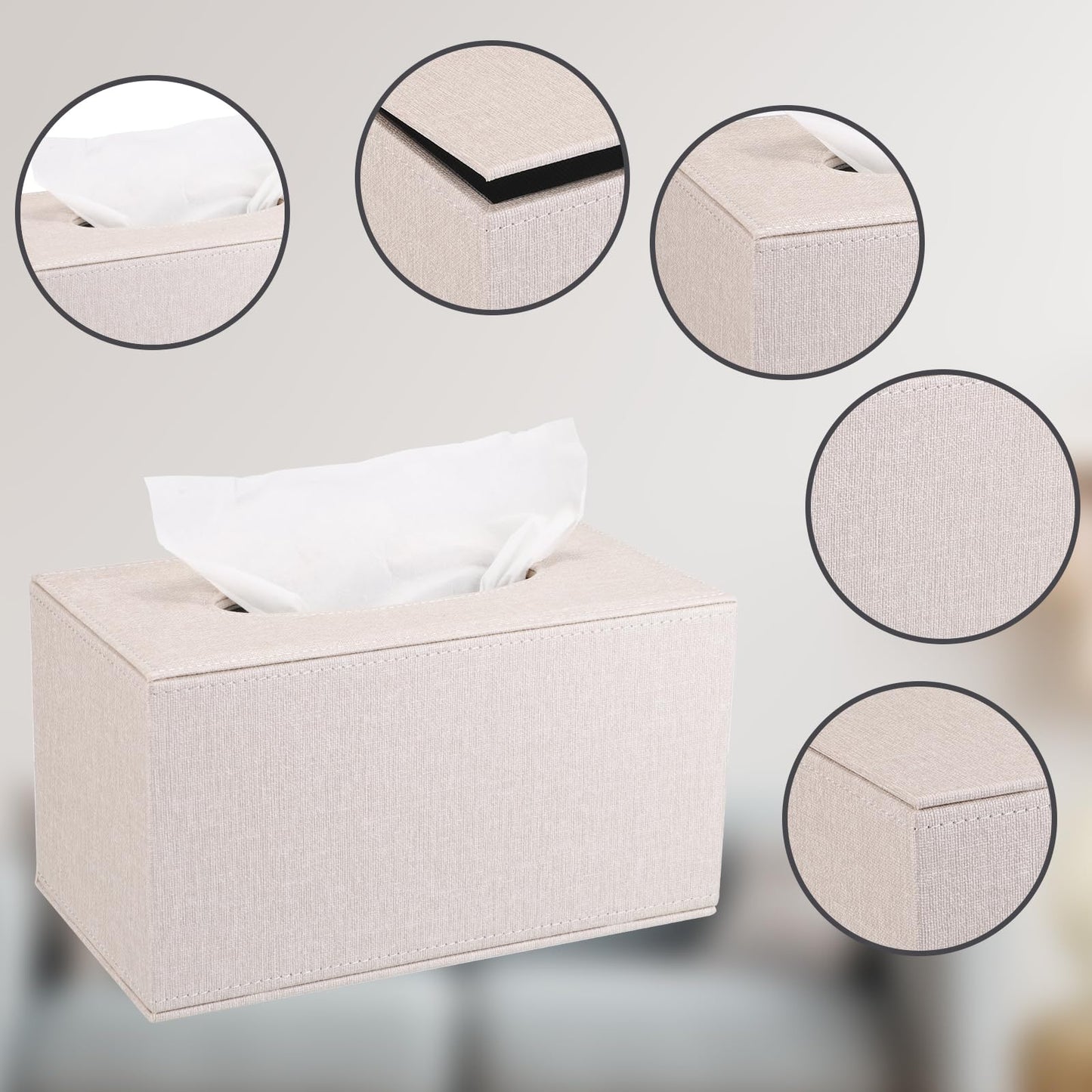 Sumnacon Tissue Box Cover Rectangular Tissue Box Holder Linen Tissue Box with Magnetic Bottom Decorative Beige Tissue Box for Bathroom Toilet Living Room Table Desk Office Car, Large