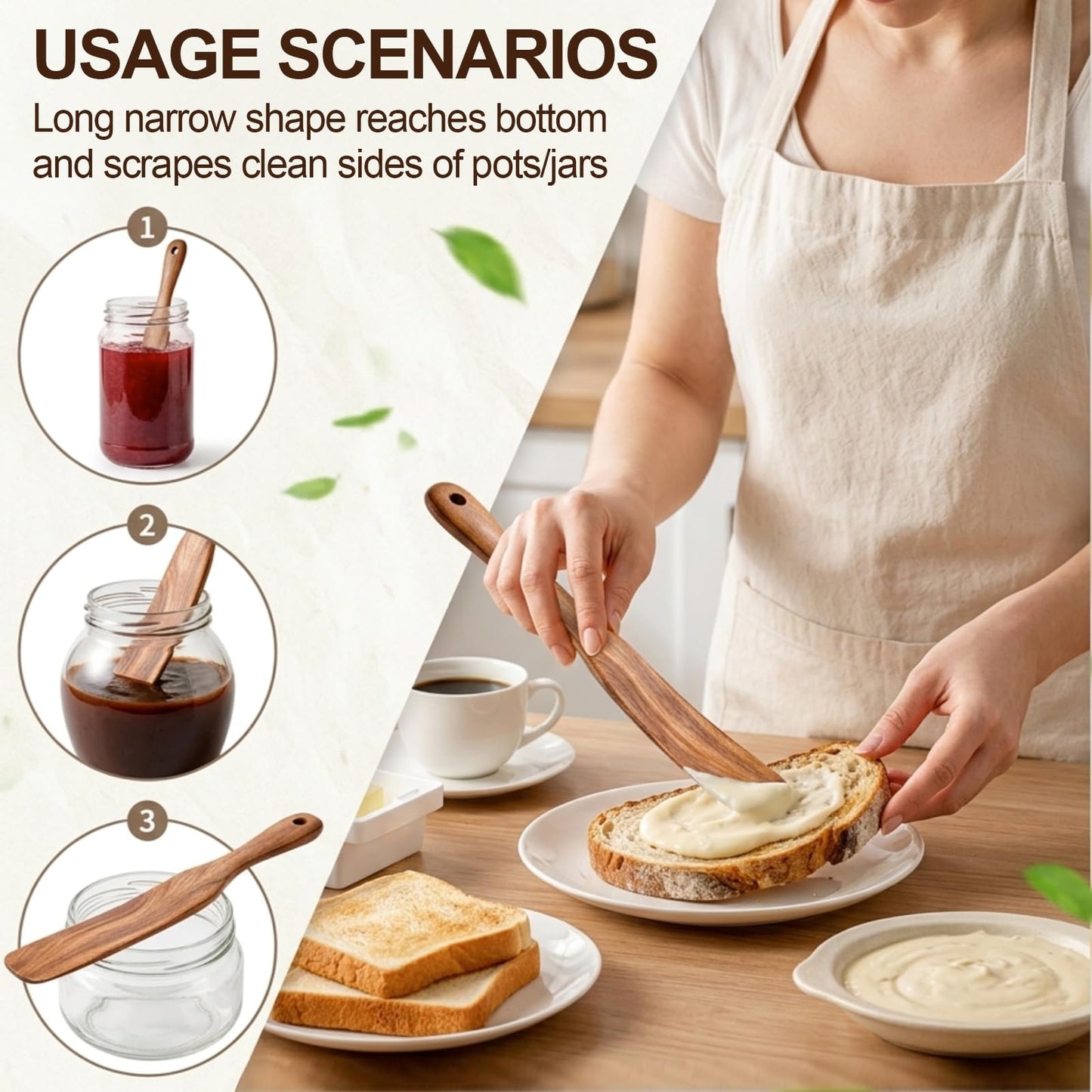 DADERXY 6 Pack Spurtle for Sourdough Starter, 11 Inch Wooden Spurtles Spatula for Deep Containers, Sourdough Stir Stick for Baking Cooking