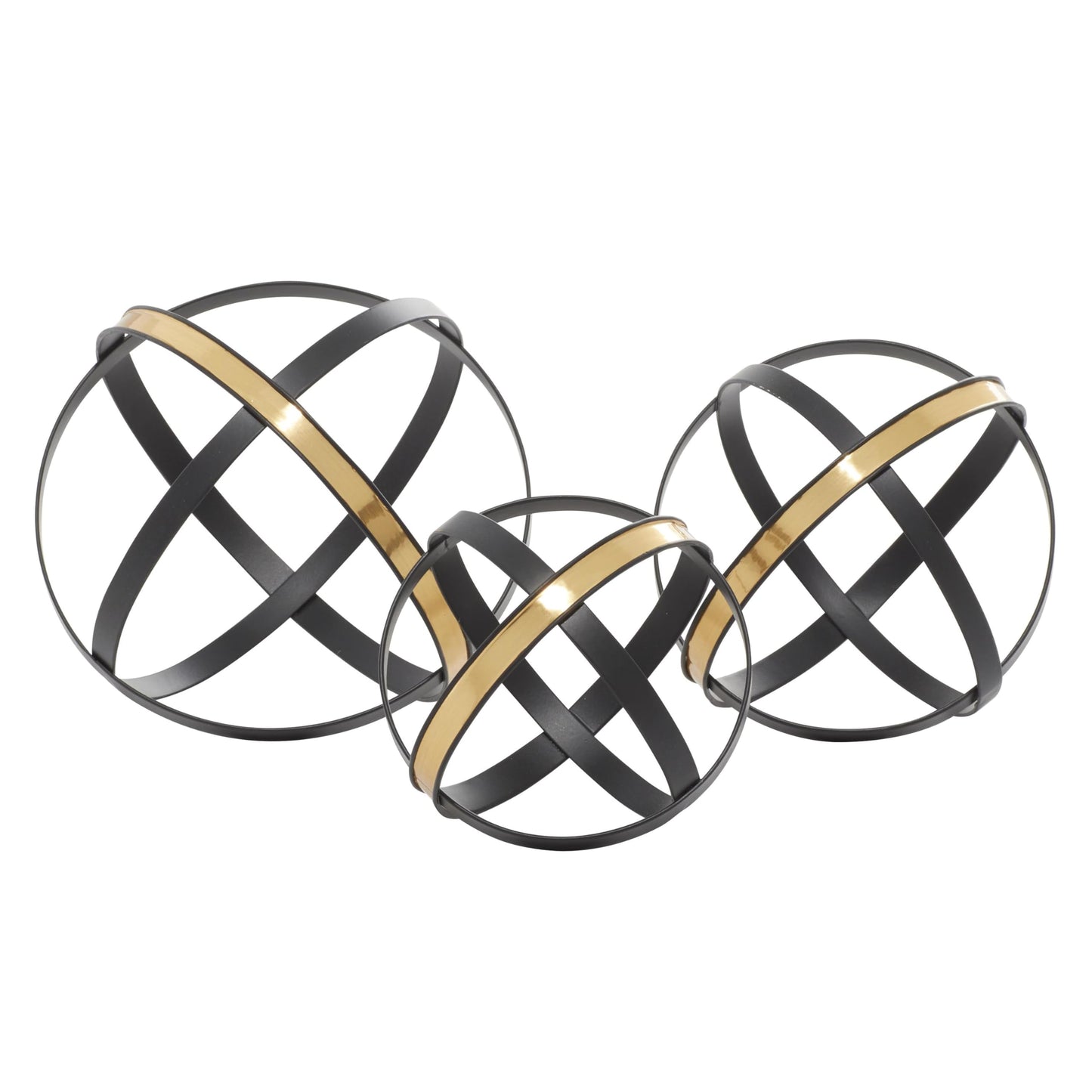 Deco 79 Metal Geometric Decorative Sculpture Home Decor Statues with Gold Accents, Set of 3 Accent Figurines 6", 5", 4"H, Black