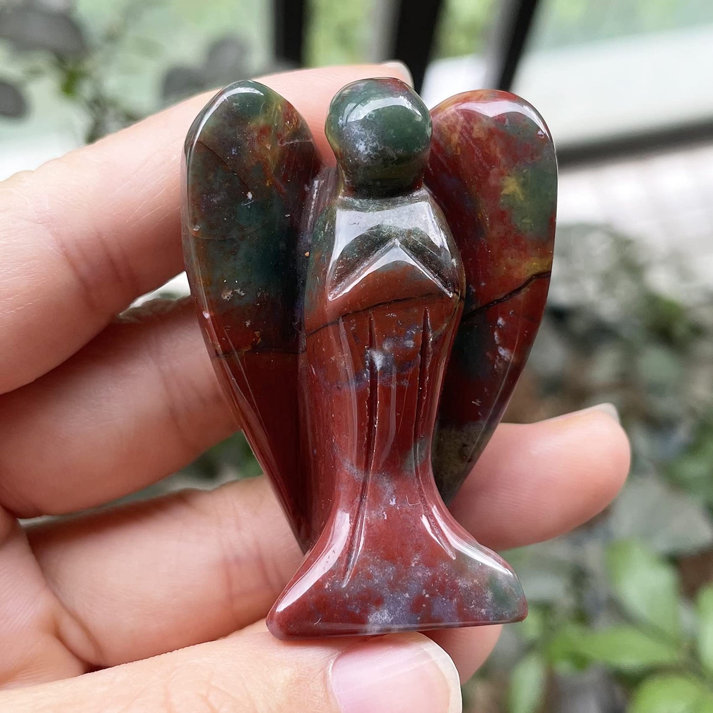 Fekuar Natural Indian Agate Guardian Angel Statue, Hand-Carved Healing Crystal Pocket Figurines Decoration 2 Inches