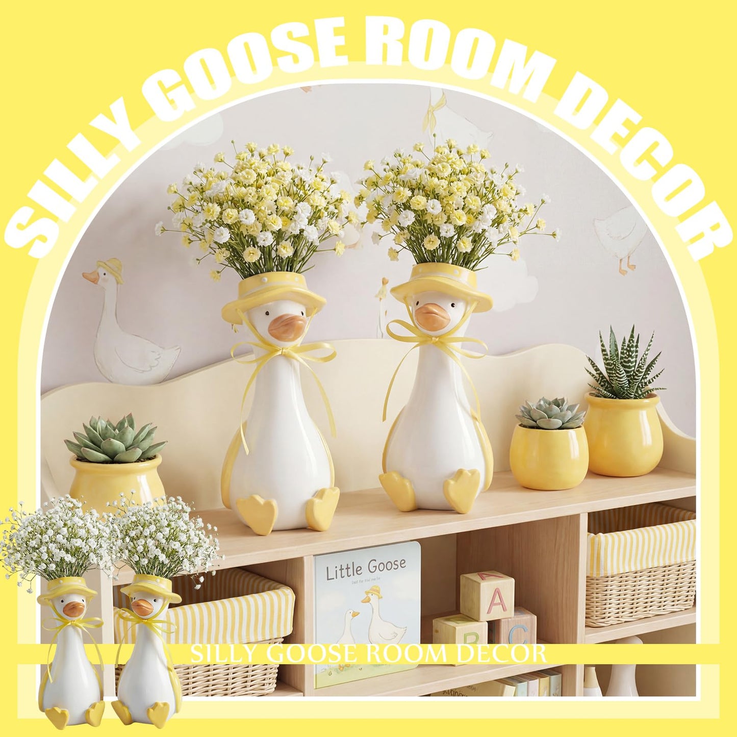 Yiyiring 2 Pcs Silly Goose Vase Funny Flower Vase, Unique Office Decor, Quirky Centerpiece for Table or Shelf,for Housewarming Gifts, Teacher Mothers Day(Yellow)