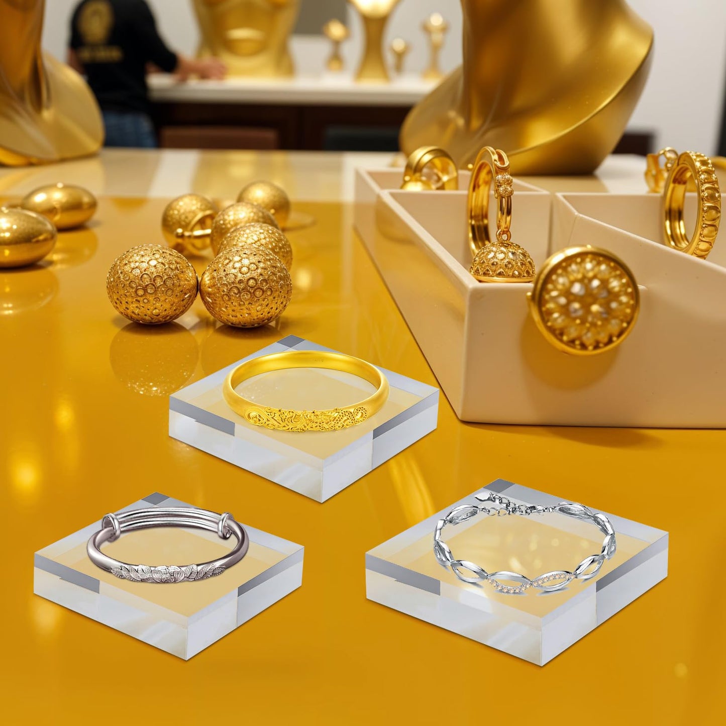 8 Pcs Acrylic Blocks for Display, Clear Solid Square Acrylic Bases Stand