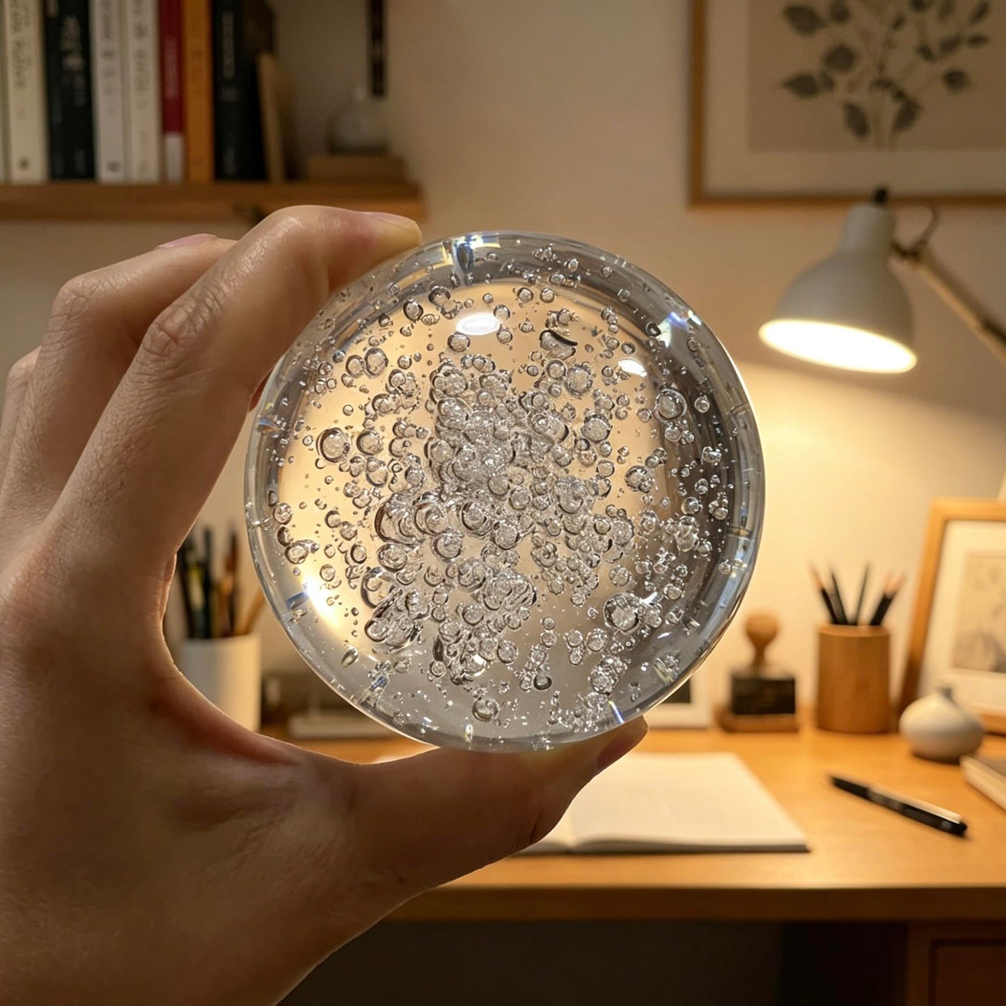 COQIRAUSEN 80mm Bubble Crystal Ball, 3.2in Handcrafted Solid Glass Photography Decorative Sphere Water Fountain Bubble Ball Sphere Home & Party Decor for Teens, Friends, Girls and Boys