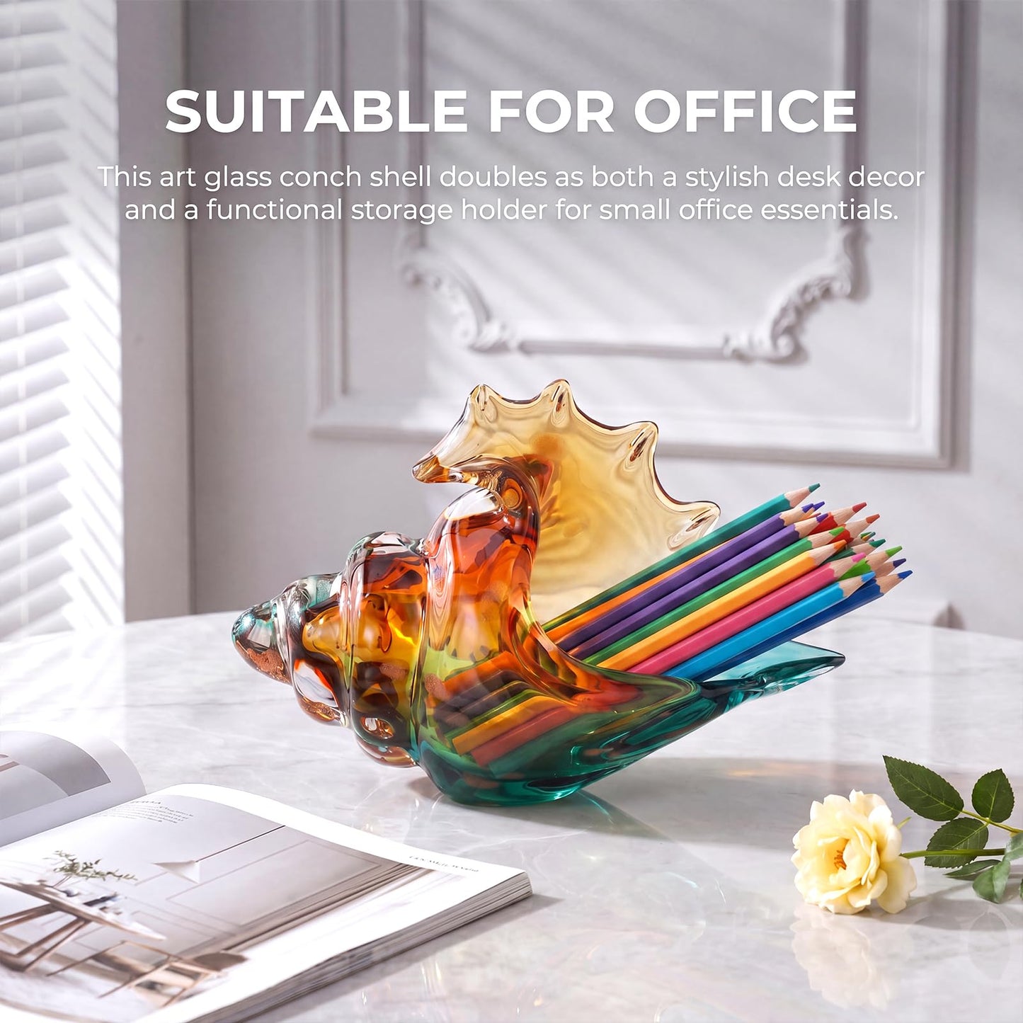Hand Blown Glass Seashell Statue for Coastal Home Decor, Glass Sea Shells