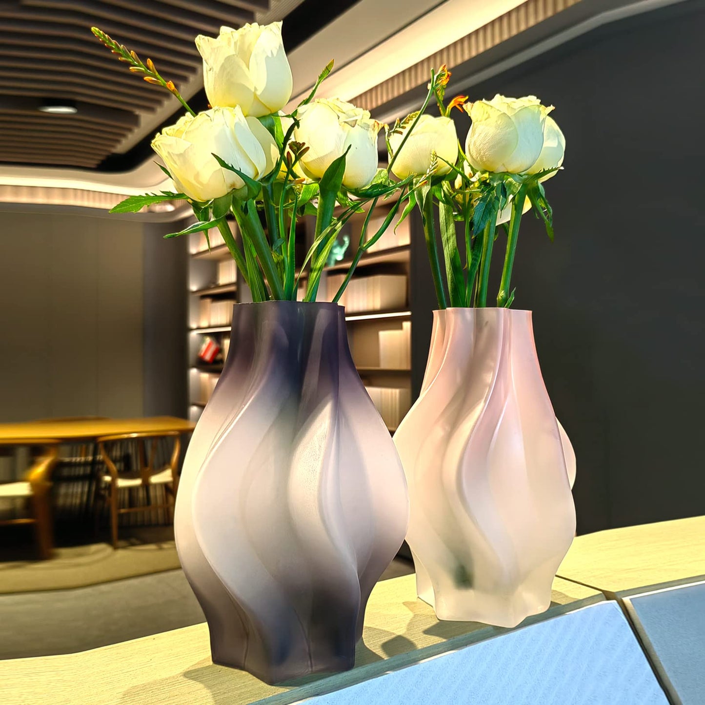 Serdic Modern Glass Flower Vase for Home Decor - Decorative Vase for Living Room, Bedroom, Dinner Table, Wedding Decorations (Grey)