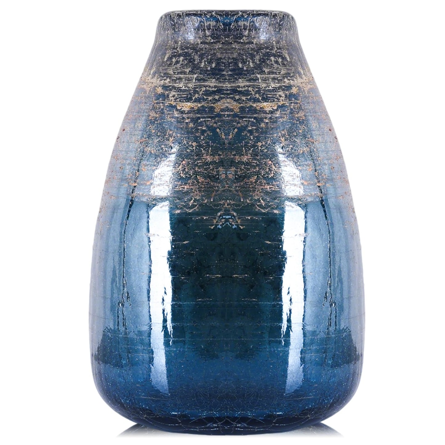 Hand Blown Glass Vase,Unique Navy Blue Gold Glass Vase, Modern Art Decor,Suitable for Living Room Coffee Tables,Wedding Centerpieces,Dining Tables,Office Centerpiece Floral Arrangements (Blue, 9in)