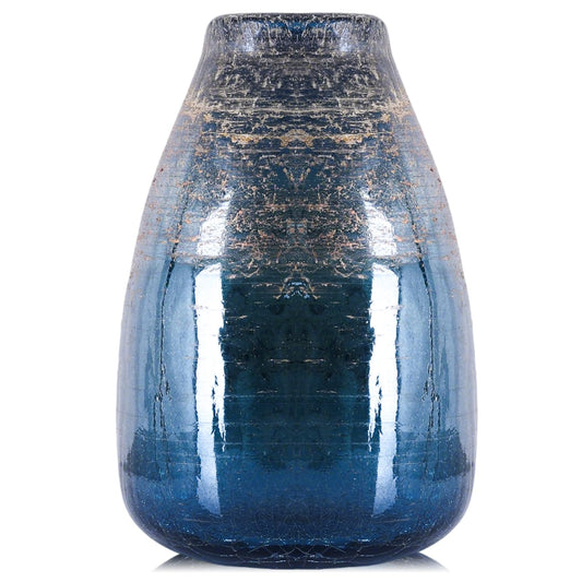 Hand Blown Glass Vase,Unique Navy Blue Gold Glass Vase, Modern Art Decor,Suitable for Living Room Coffee Tables,Wedding Centerpieces,Dining Tables,Office Centerpiece Floral Arrangements (Blue, 9in)