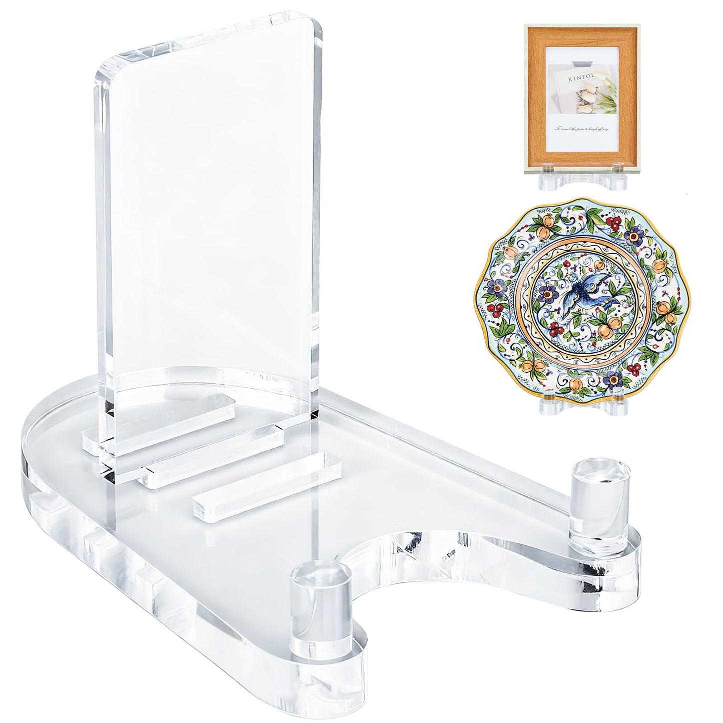 milldou Acrylic Easel Display，Plate Stand for Display，Adjustable Clear Display Holder for 8" to 12" Platter, Book, Card, Frame, Picture, Artwork, Plaque ( Large-1pc 8"-12")