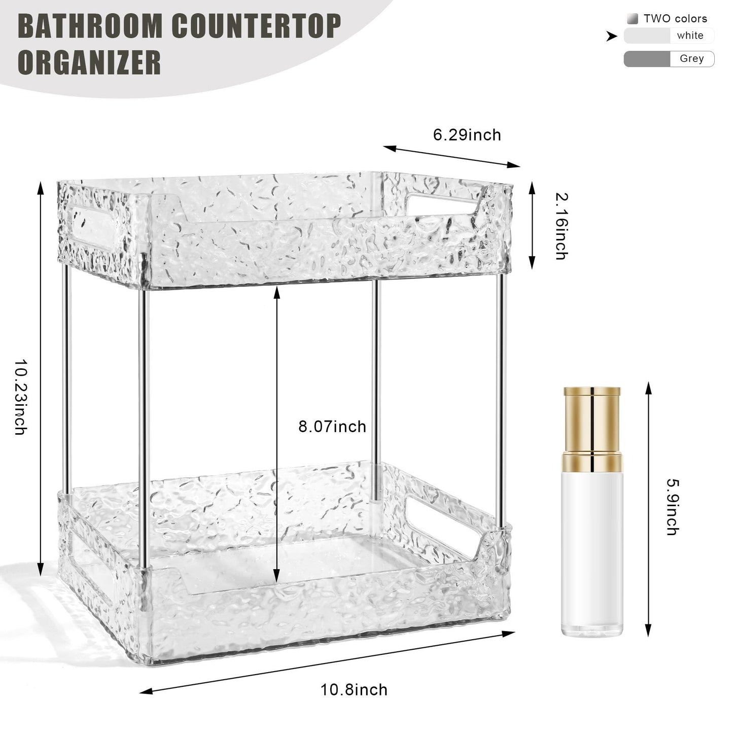 TENDER EPOCH 2-Tier Bathroom Counter Organizer Countertop Storage, Dresser Organizer Vanity Tray for Makeup, Perfume Organizer Cosmetics Skincare Shelf - Clear