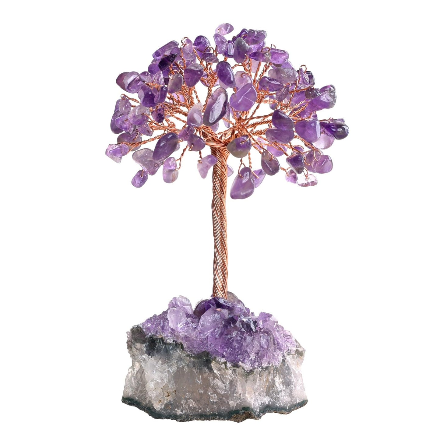 SUNYIK Natural Amethyst Crystal Tree on Amethyst Crystal Cluster Base Wire Wrapped Chip Stones Bonsai Money Tree Home Office Decor for Good Luck Wealth