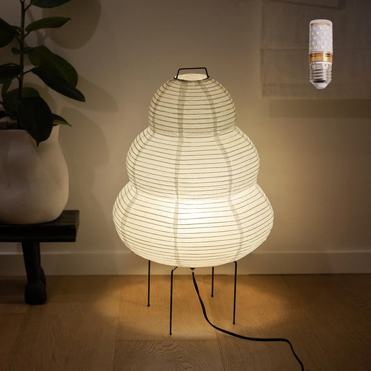 Buovikalo Noguchi Lamp, Wabi-Sabi Paper Floor Lamp, Dimmable Japanese Rice Paper Lantern, Akari Floor Lamp with 3 Color, Japan Lamp for Living Room, Bedroom or Desktop