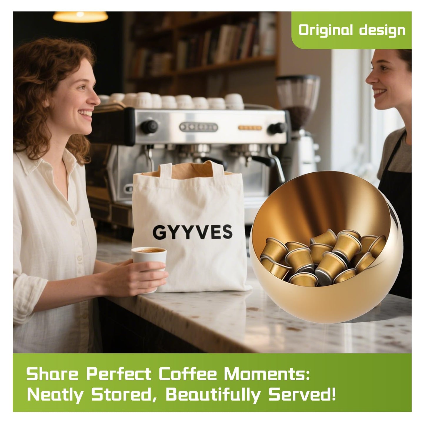 GYYVES Slim Stainless Steel Coffee Pod Holder - High-Capacity Minimalist Organizer to Declutter Your Espresso Pods - For an Organized Coffee Bar (Gold, M)