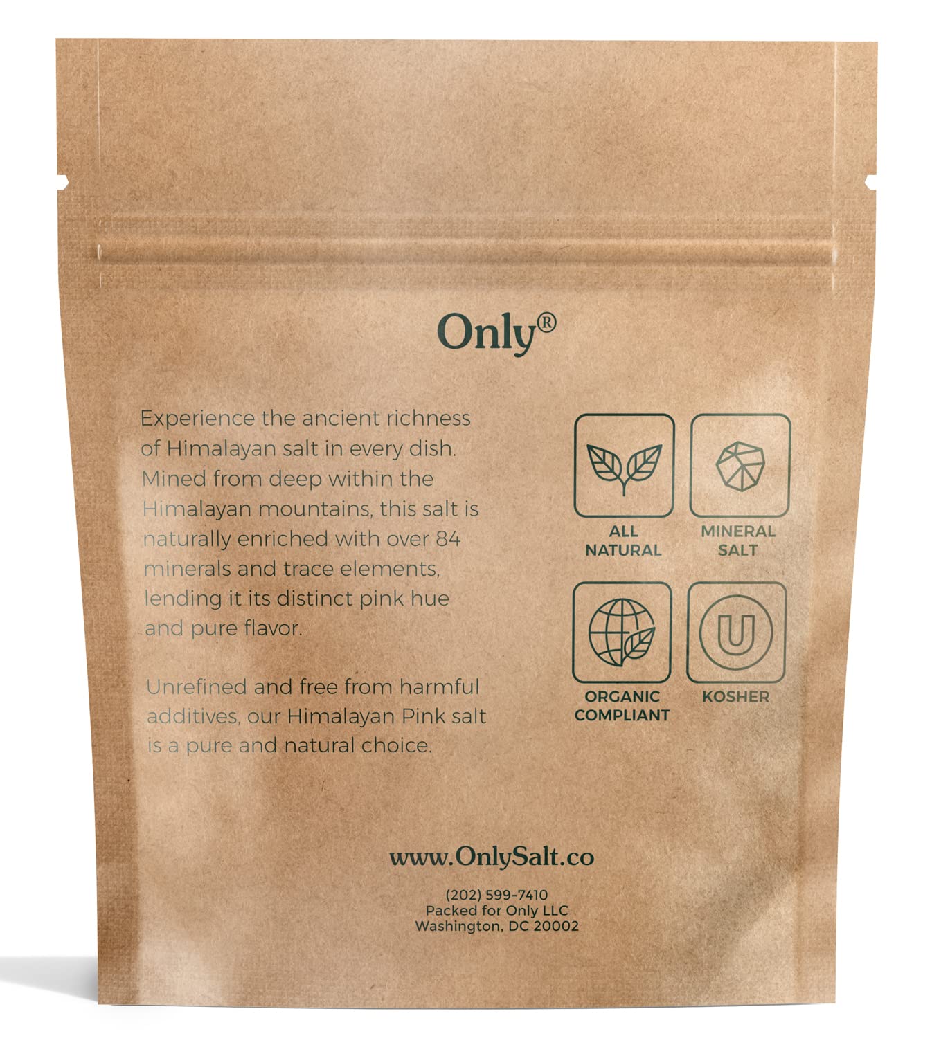 Himalayan Pink Salt for Grinder Refills - Organic, Unrefined, Kosher - Coarse Grain - 7oz Pouch
