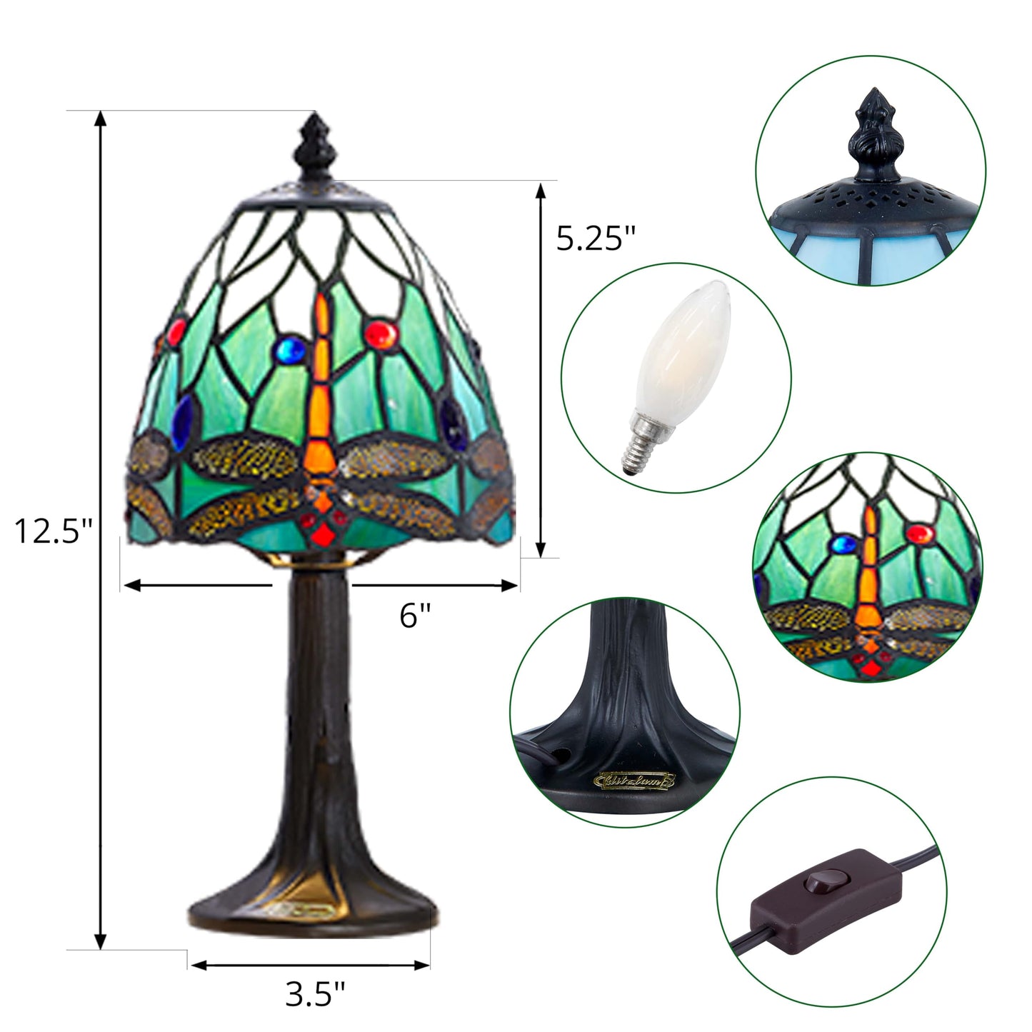 Rsbrillialite Dragonfly Stained Glass Lamp, Small Tiffany Style Table Light