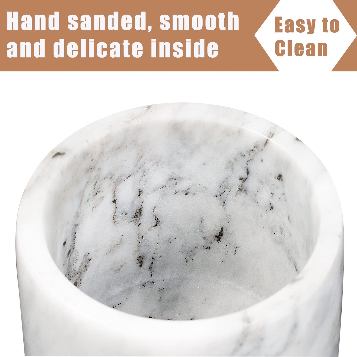 NHKRTE Marble Salt Cellar with Lid & Spoon, 11oz Salt and Pepper bowls, Handcrafted from Natural Marble, Smooth Inside (White)